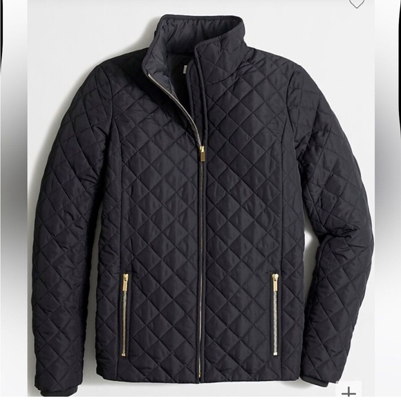 J.Crew Women’s Black Quilted Jacket Size M Slim Fit Diamond Puffer - Picture 1 of 15